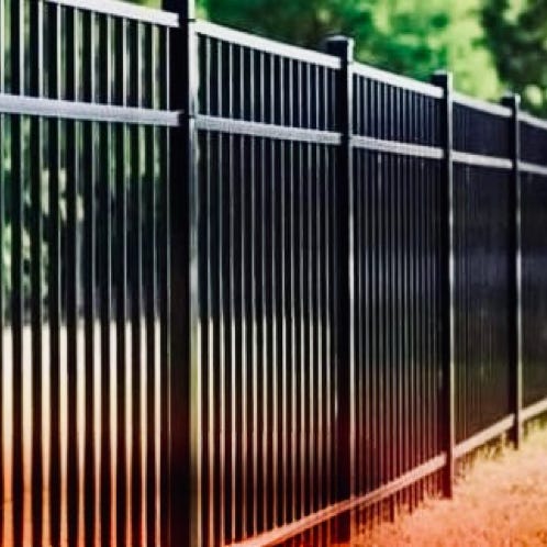 A detailed capture of a brown horse standing behind a metal fence on a farm, creating a rustic outdoor feel.